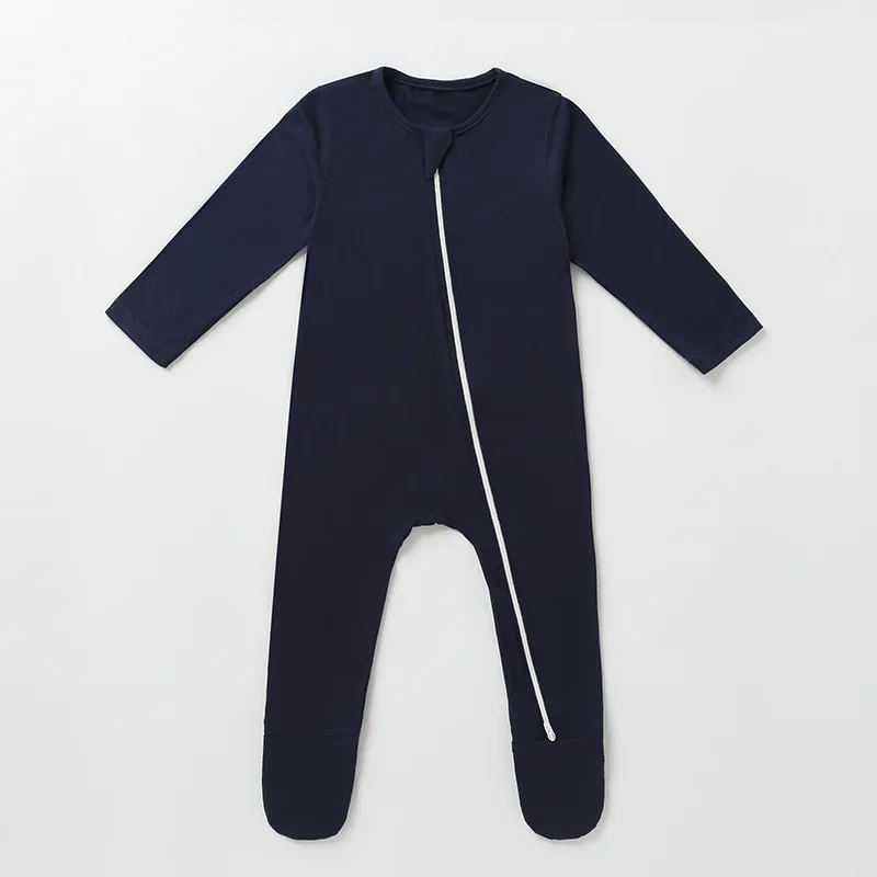 customization solid bamboo fiber breathable long sleeve Autumn zipper foot cover baby rompers