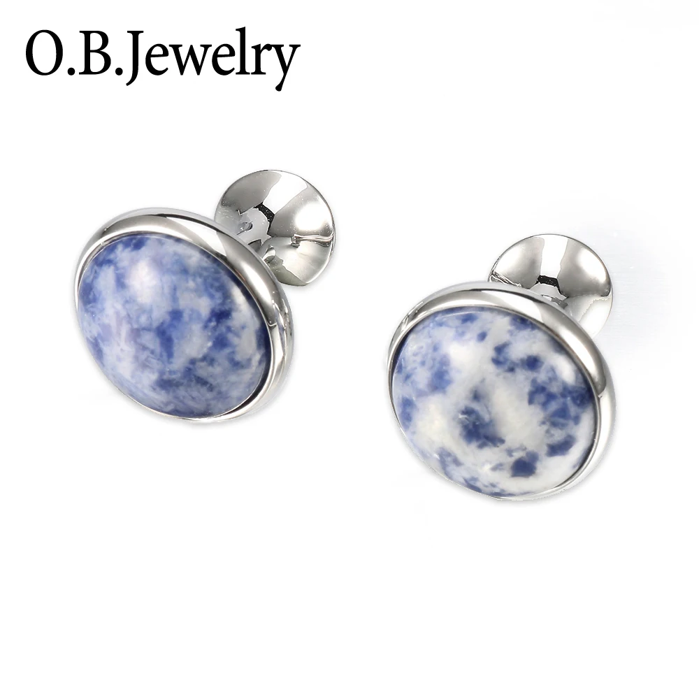 OB Jewelry-Silver Metal Men Jewelry Cuff links White or Black Stone Splicing Cufflinks Newest Square Cufflinks For Mens Shirts