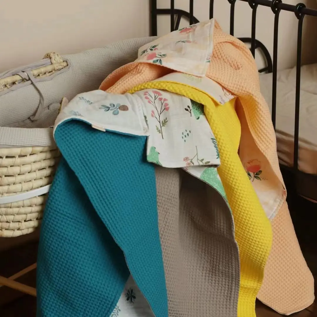 Newborn Waffle Throw Receiving Blanket 100 Cotton Soft Stroller Sleep Cover Cartoon Beanie Infant Bedding Baby White Bedding Set