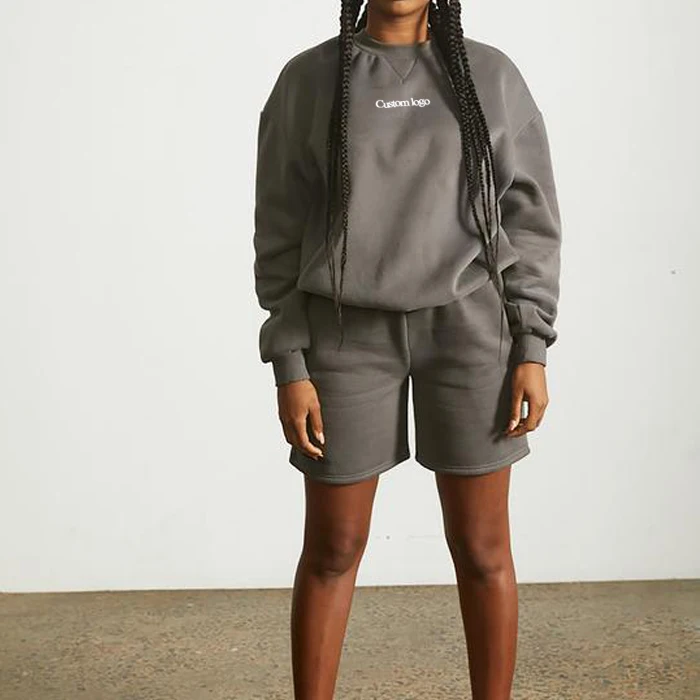 Womens 100% cotton luxury streetwear oversized embroidered jumper sweater crewneck embossed couple hoodies set sweatshirt women