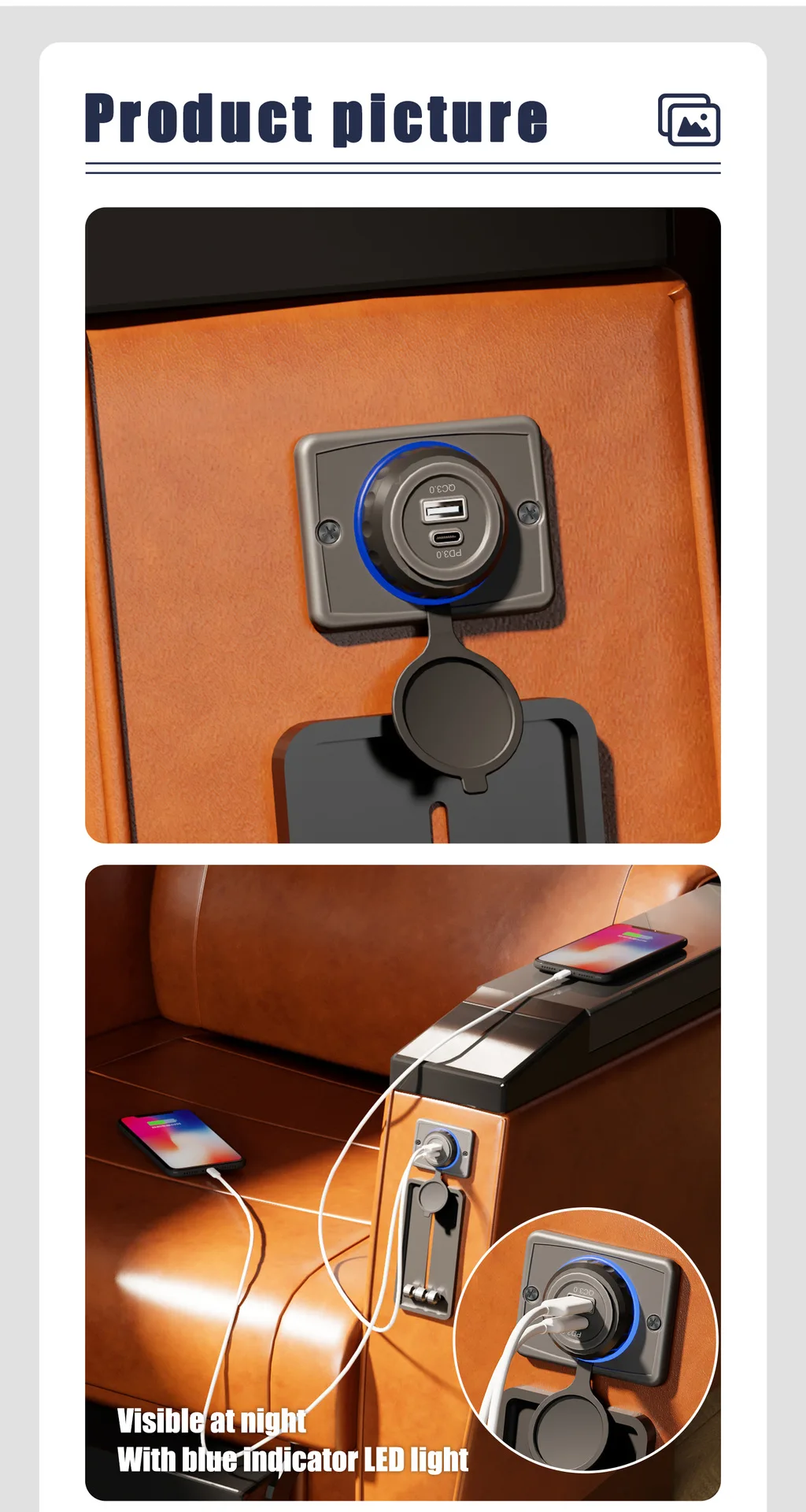 4.8A Bus Handrail Usb Charger For Bus Car Boat RV 12V Dual Port Bus Boat Marine Car Charger 12V Usb Socket