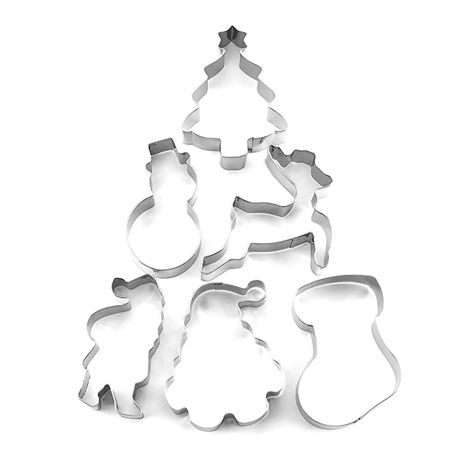 Food Grade Baking Mold 6 PCS Stainless Steel Cookie Cutter Set with Christmas Tree Deer Santa Claus Shape