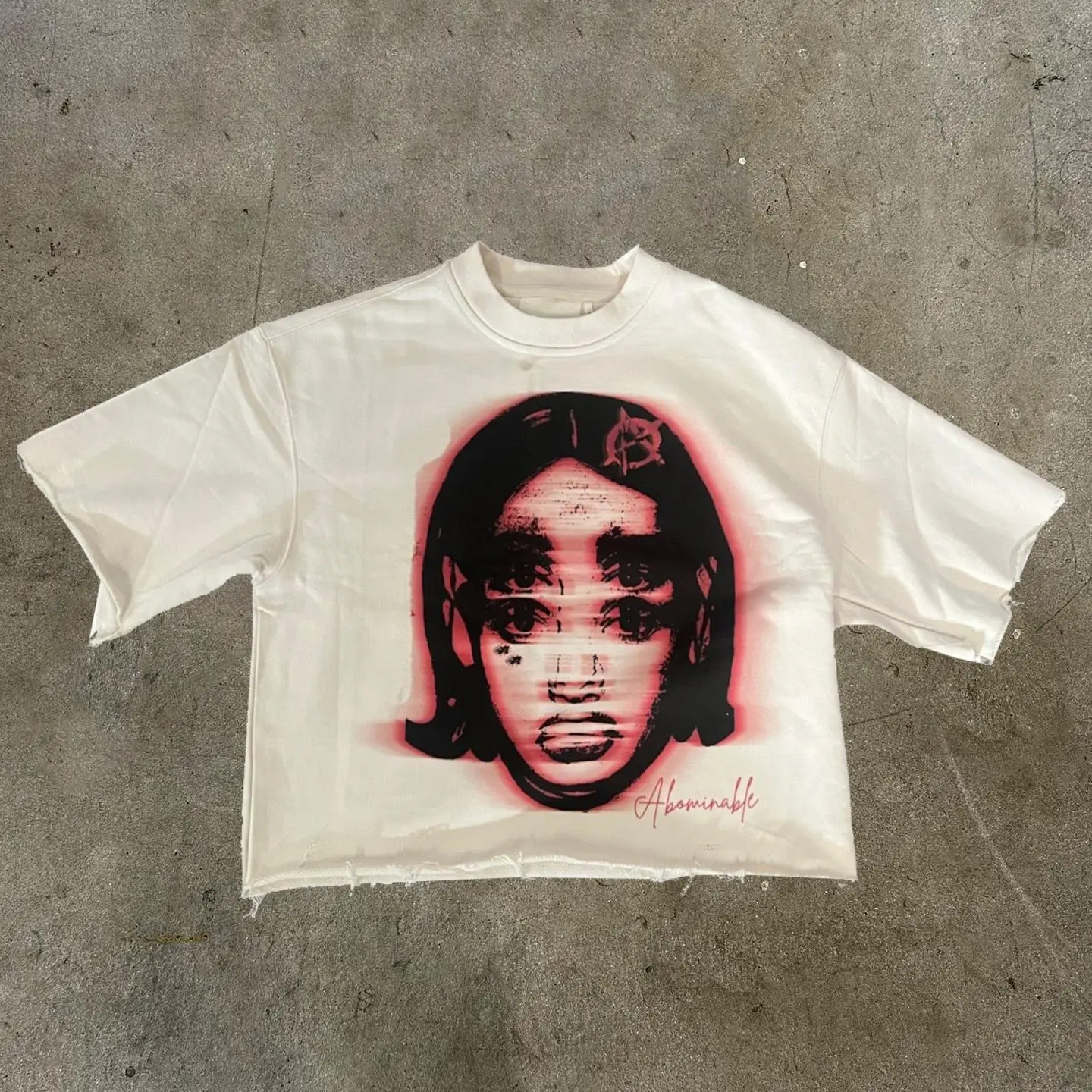 220gsm Streetwear custom Screen Print Cut Raw Hem Boxy Cropped Tee Men Oversized Vintage Acid Wash Sun Faded Heavyweight T Shirt