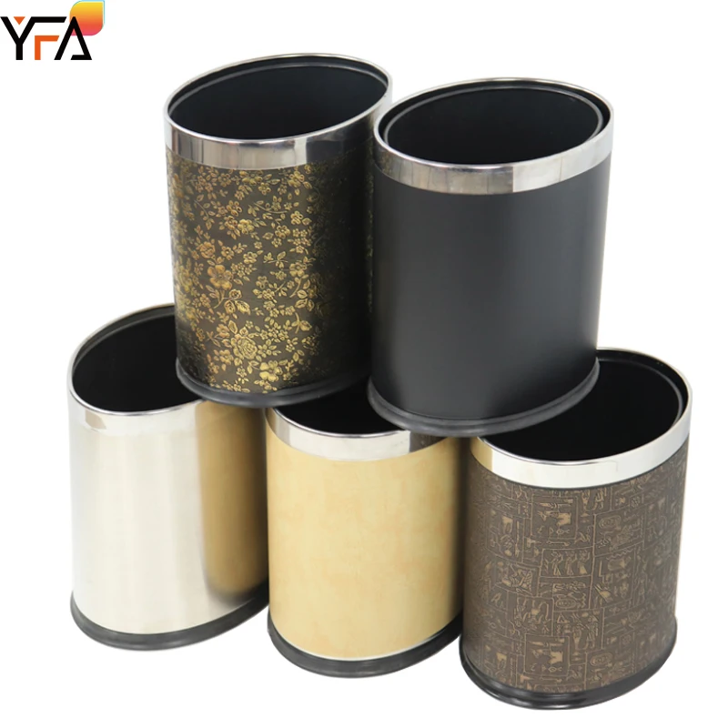 Oval Hotel Double Layer trash Bin with Rubber Ring to Protect The Floor mini Leather Trash Can Standing Dustbin
