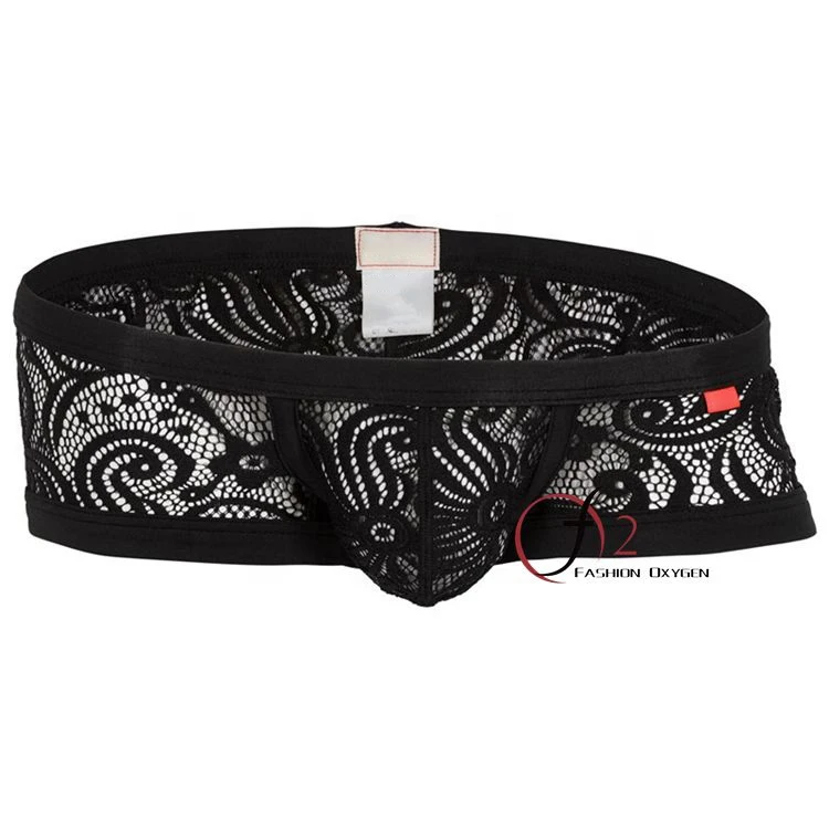 Fascinating mens sexy underwear sheer boxer briefs feminine lace underwear transparent for man