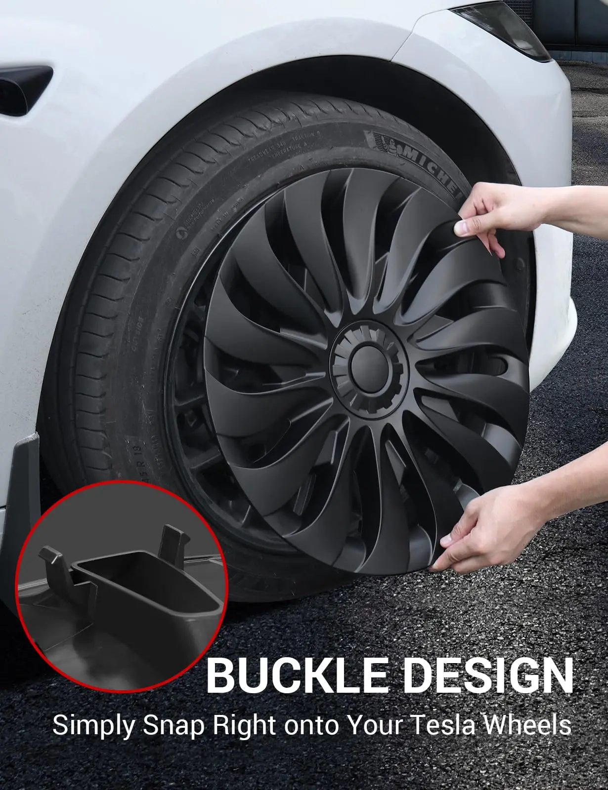 18 Inch Cyclone Style Hubcaps Hub Caps OEM Rim Protector Replacement Matte Black Wheel Cover for 2024 Tesla Model 3 Highland