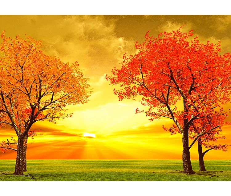 Autumn style 3d wall mural yellow leaf landscape home decoration wallpaper
