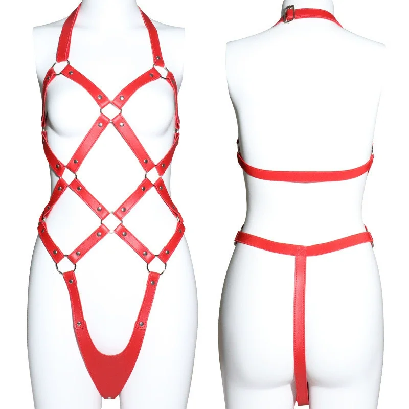 Sexy Female One-Piece Leather Bondage Gear Alternative Adult Sex Toys for Couples