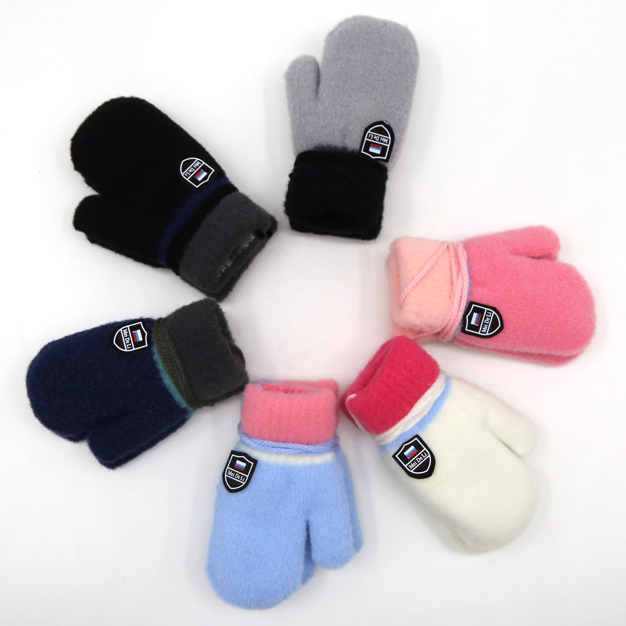 New Design Outdoor children warm winter mittens Fleece lining Solid color knitted children Fleece gloves