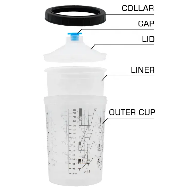 Factory plastic paint mixing cups rapid paint system car paint mixing spray gun pot cups