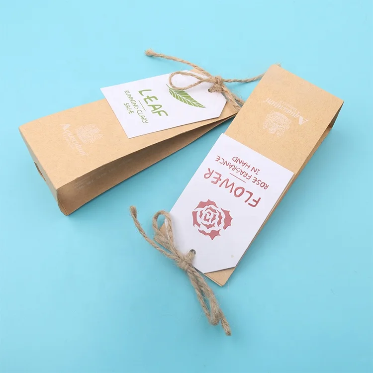 Custom Offset Printing Logo Labels Hand Creams Design Brown Kraft Paper Swing Hang Tags with Hemp String