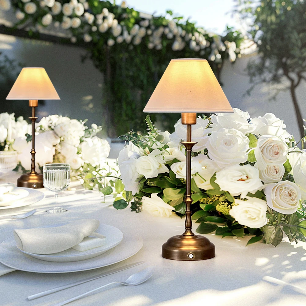 Premium Quality Metal Rechargeable Table Lamp Creative Aluminum Wireless Lamp Study Bedroom Fabric Table Lamp