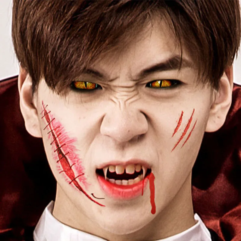 Стойкие нетоксичные временные татуировки-наклейки, Хэллоуин, ужас, реалистичный стежок, рана, рана, тело, макияж, тату-наклейки