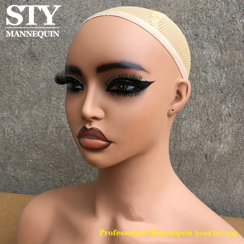 Pvc Mannequin Head With Shoulders Female For Wig Display African American Mannequin Head Female Mannequin Head And Bust