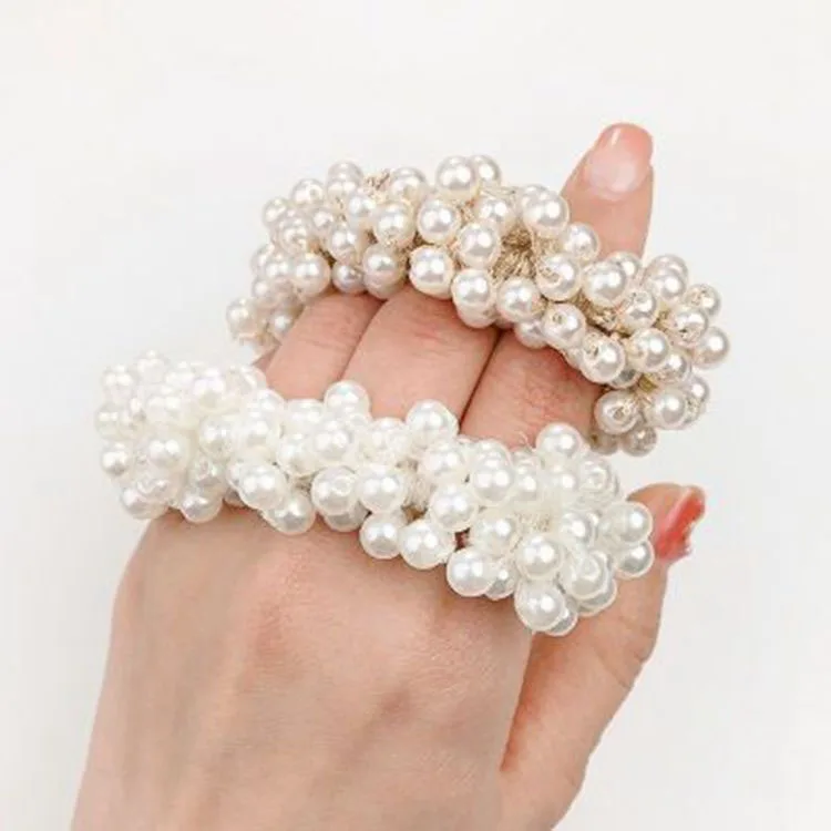 Korean ins girl imitation pearl beaded winding hand-woven pearl head rope solid color small fresh pearl hair ring ladies