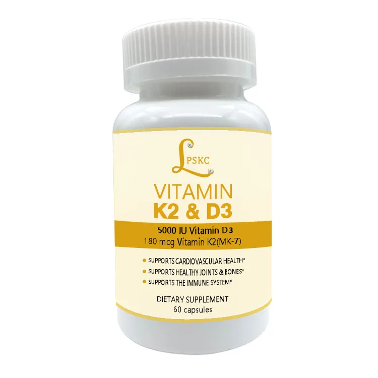 Private Label Best Combo Vitamin D3 5000IU Vitamin K2 Supplement Supports Healthy Bones  Softgels Capsules