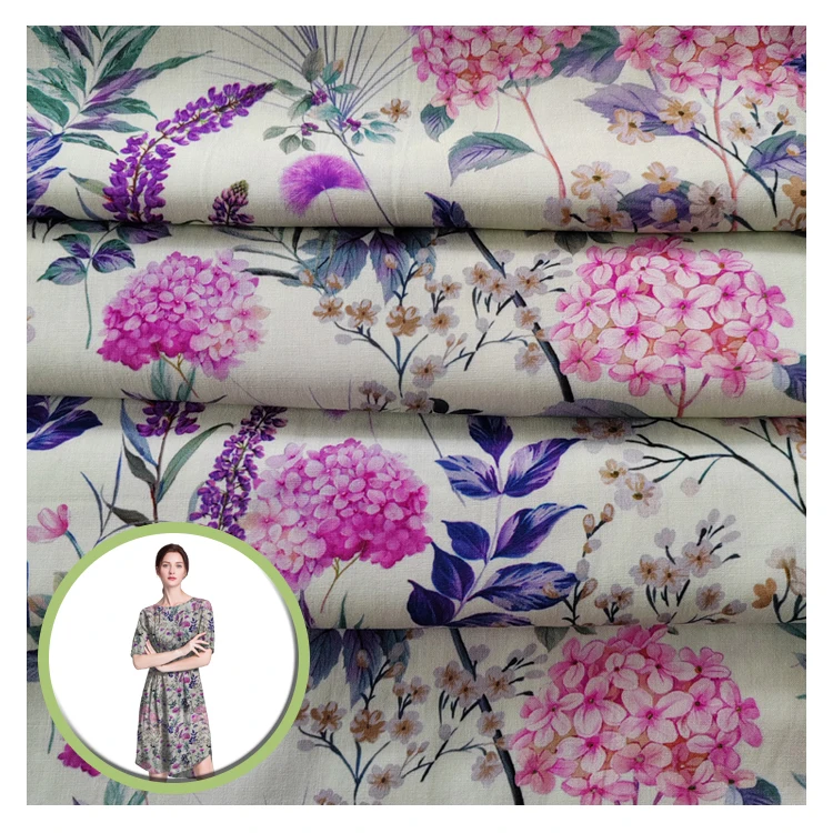 Digital Print Fabric Manufacturers China Textile Factory Dark Purple Polyester Rayon Digital Fabric For Clothing
