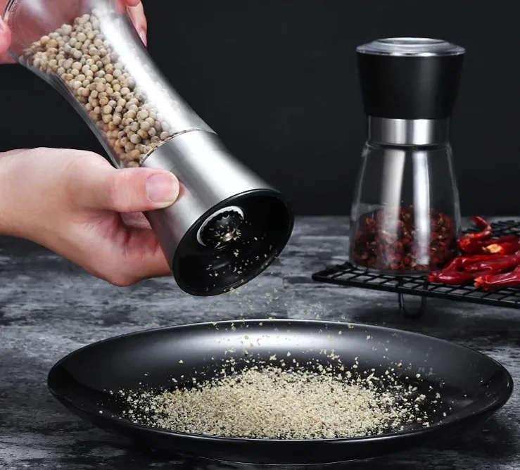 Best Seller 2 in 1 Kitchen Seasoning Adjustable Manual Glass Pepper Mill Spice Chili Salt and Pepper Grinder Set