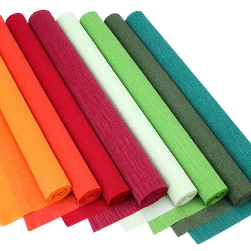 WISEPACK Competitive Price Flower Packing Wrinkled Paper Roll Curled Edge Solid Color Crepe Custom Gift Wrapping Paper
