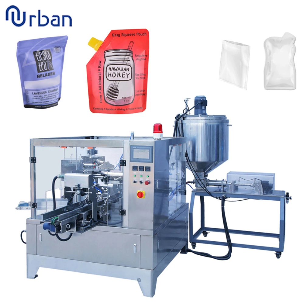 Multi-function Automatic Premade Stand Up Pouch Zip Lock Bag Mayonnaise Sauce Paste Thick Liquid Packing Packaging Machine
