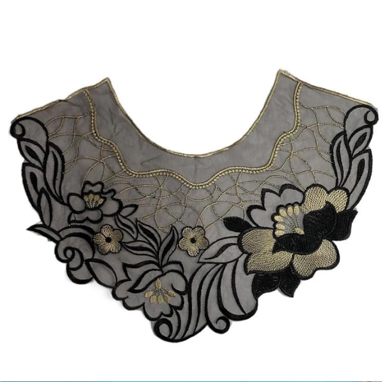MSBJ0459 Fashion  Hot  Ladies Fashion Accessory  Net yarn Embroidery Lace  Gold  False Neck Collar