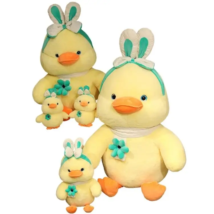 AIFEI TOY Kawaii Bright Lovely Soft Kindergarten Plush Duck Rabbit Baby Toy with chest flowers scarf and Rabbit Headband