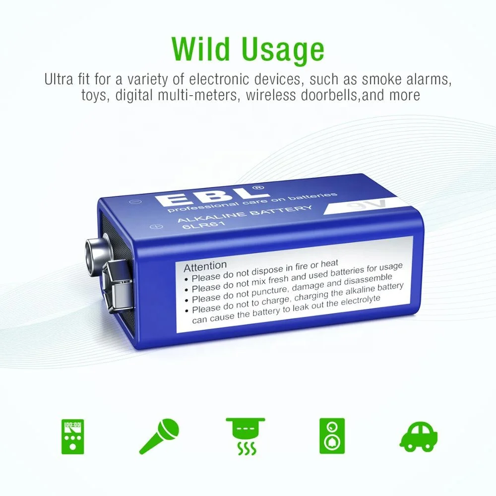  EBL 9V Alkaline Battery - Long Lasting 9 Volt For Smoke Alarms Electronic Toys