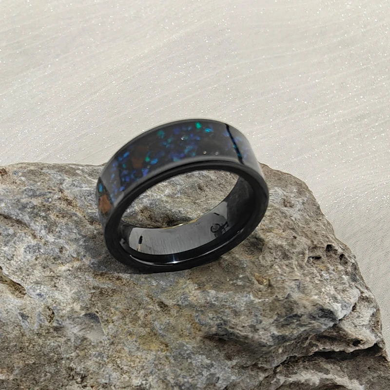 wholesale dropping 3mm 6mm 8 mm Wedding Band Galaxy Series Men Ring Crushed Colorful opal steel hammered carbide tungsten ring