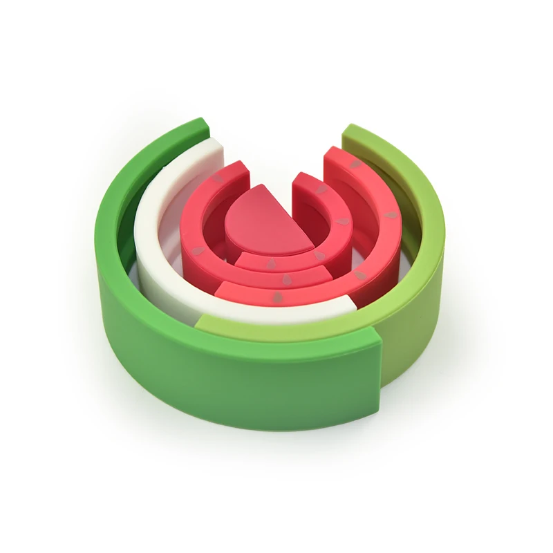 BPA free silicone watermelon stacker toy food grade baby educational stacking teether for baby silicone stacked toys
