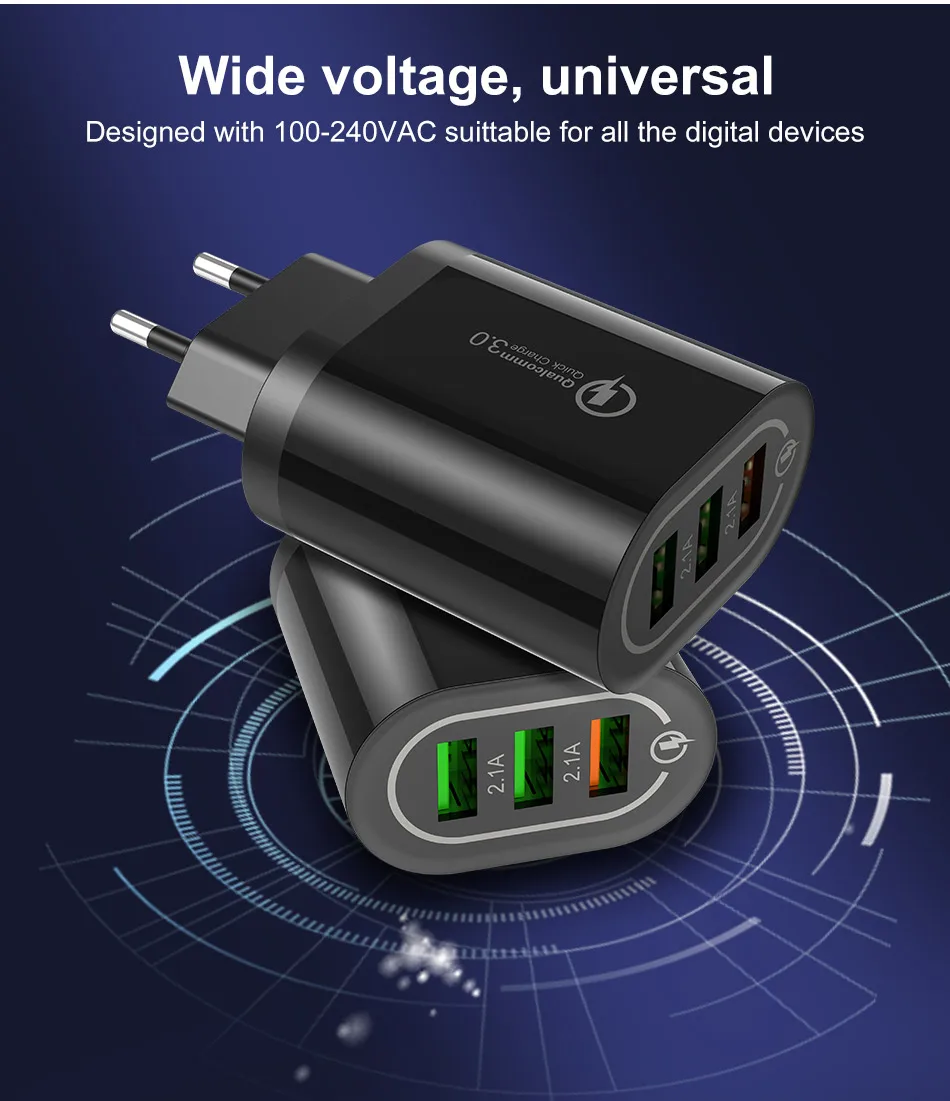 3 порта Quick Charge 0 USB зарядное устройство Быстрая зарядка для телефона Samsung A40 A10 S10 Redmi Note 7 портативный адаптер iphone Huawei