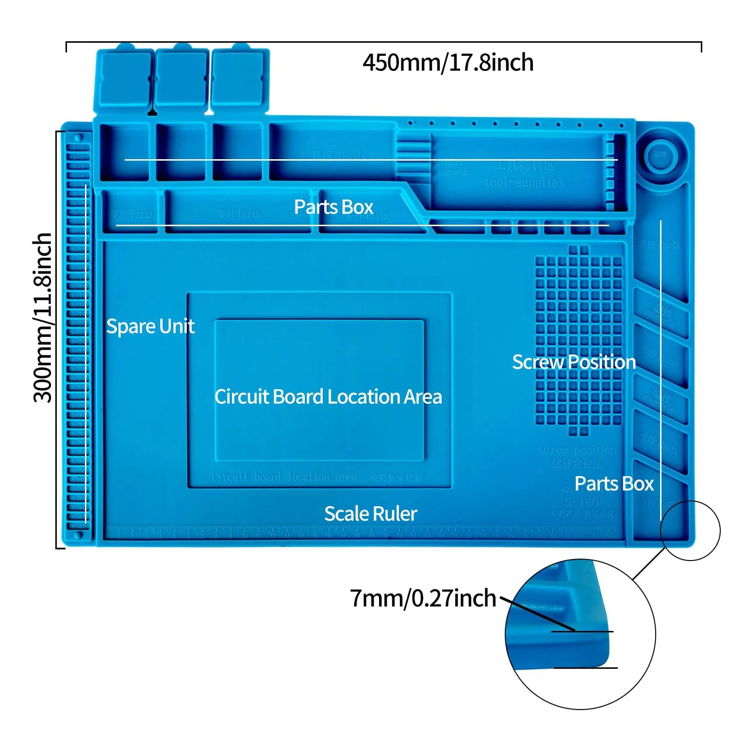 17.8*11.8 inches Silicone Soldering Mat Insulation Heat Resistant Pad Board for BGA ,Workbench, Cell Phone Laptop Repairing