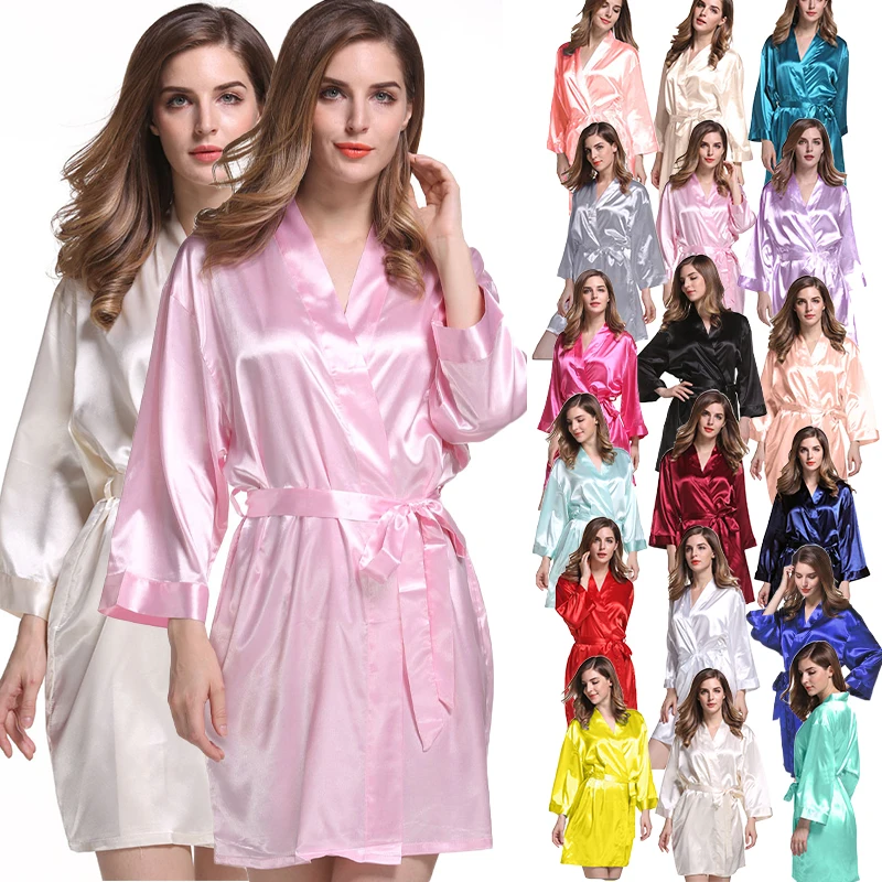 Wholesale Belted Bridal Wedding Party Bridesmaid Kimono Bathrobe Silk Spa Peignoir Satin Robe For Women