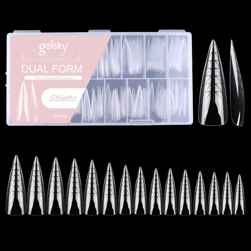 Gelsky Nail Extension Supplier Stiletto Dual Form Thinner And Fitted Extension Nail Form Dual Form