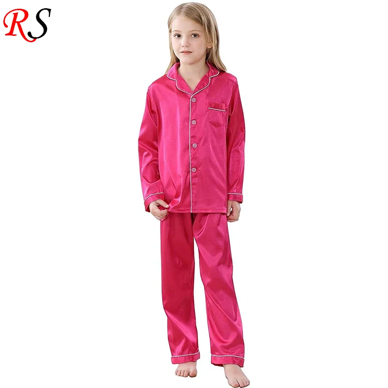 Cartoon Satin Kids Pajamas Set With Pants 14Years Old Girl Clothes Silk Sleepwear Loungewear