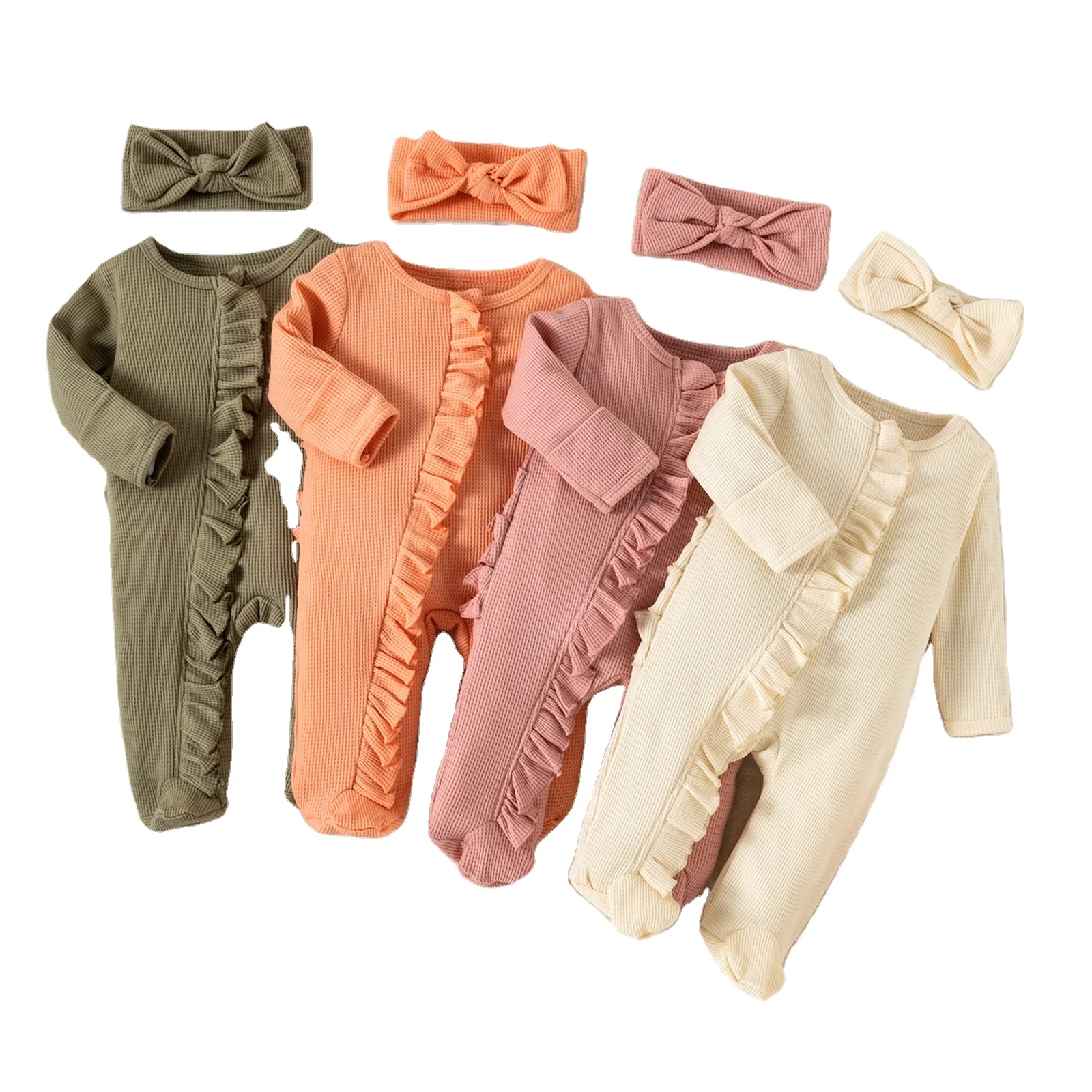 100% Cotton Organic Infant Jumpsuit Zipper Baby Rompers Custom Print Solid Hooded Romper Pajamas  Bodysuit Set