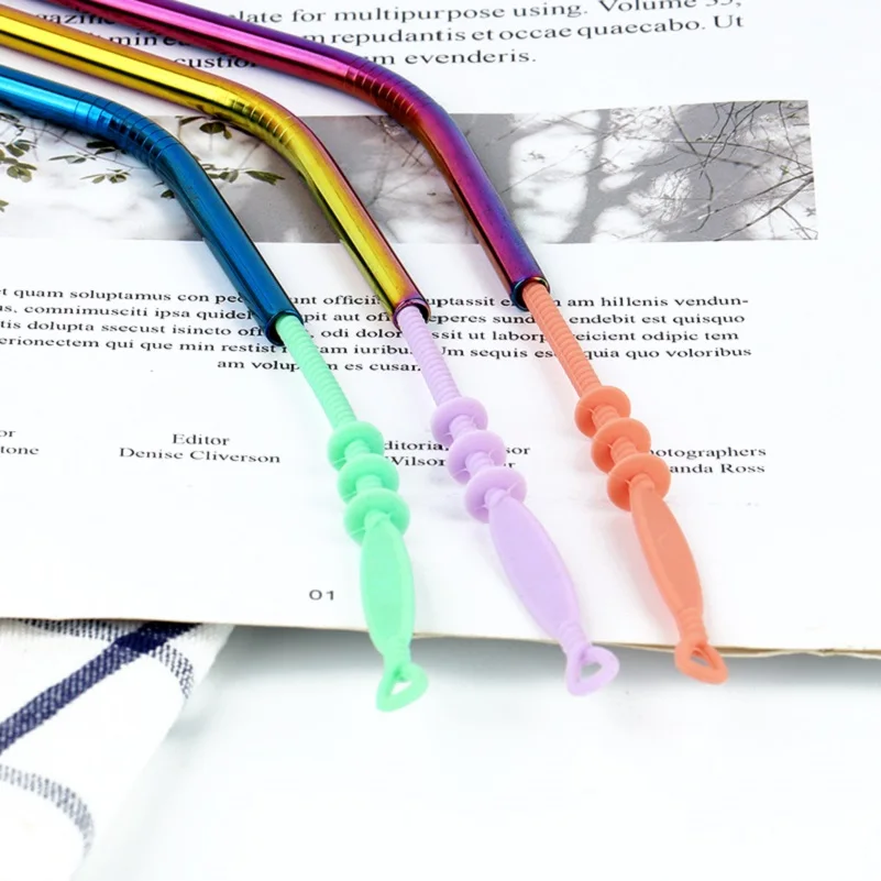 High quality Reusable Stainless Steel Straws Silicone Tips Cleaning Brush