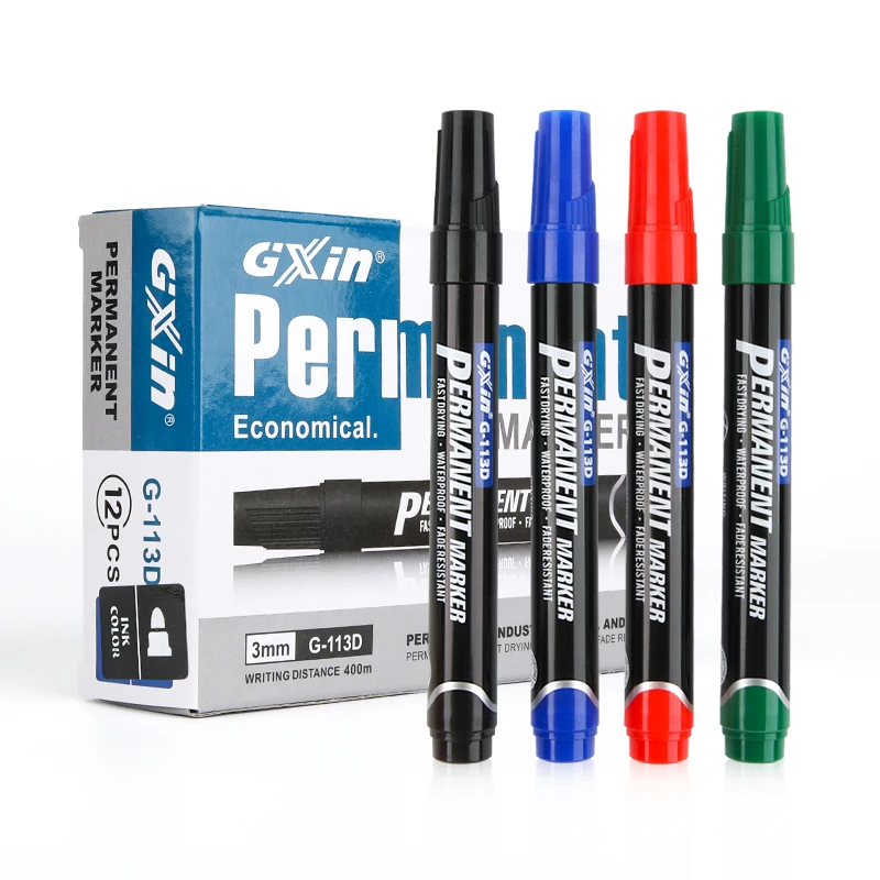GXIN G-113D 12pcs/set 3mm permanent marker pen economical waterproof fast drying school home hot sell permanent marker set
