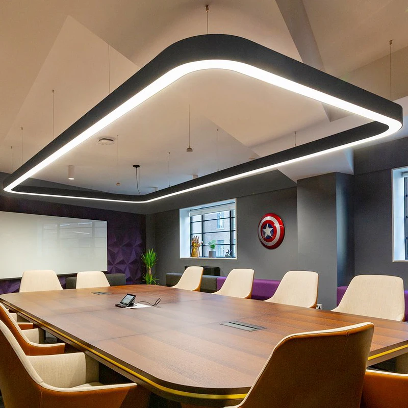 Modern Simple Rectangle LED Linear Chandelier Light 0-10V Dimming Silver Finish Plastic Material Living Room Bulb Included