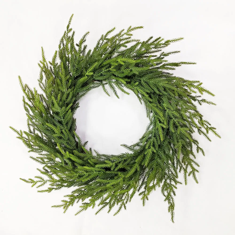 Mixed green Christmas outdoor indoor decoration Real Touch Norfolk Pine wreath Large size fireplace hanging greenery