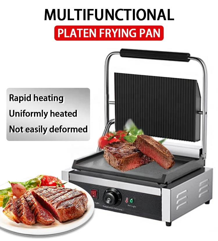 Pickpocket Panini Machine Commercial Steak Stove Electric Stove Platen Single Head Platen Black Motor New Product 2020 15 2200