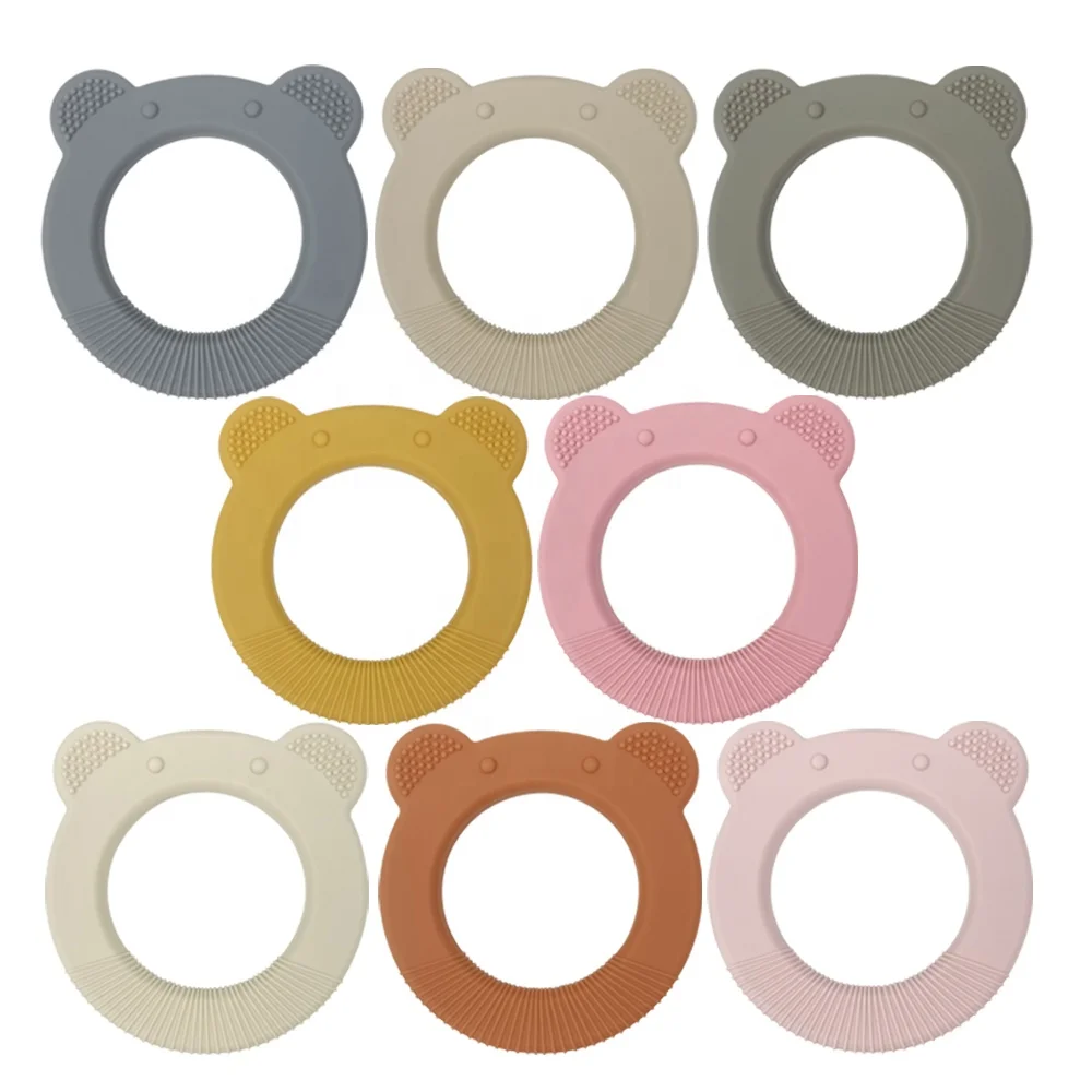 Free Sample Factory Customized Logo And Brand Low MOQ Safe Silicone Cute Bear Baby Teether For Babe Sensory Toys Teether Toys