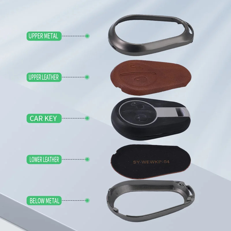 Zinc Alloy+3D Leather Remote Key Shell Case Smart Car Key Bag Cover Suitable for Volvo