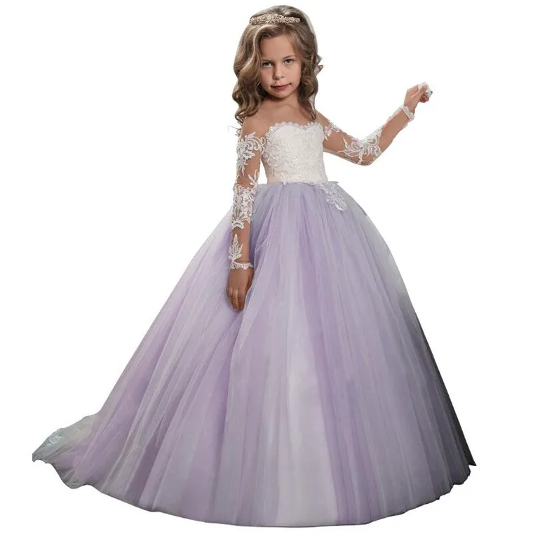 Fashion  Appliques kids wedding Flower Girls Party Evening Dresses