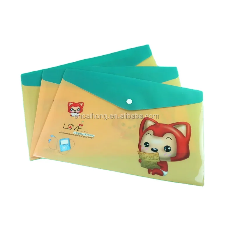 factory direct price durable cute cartoon printing stationary plastic button folder for kids