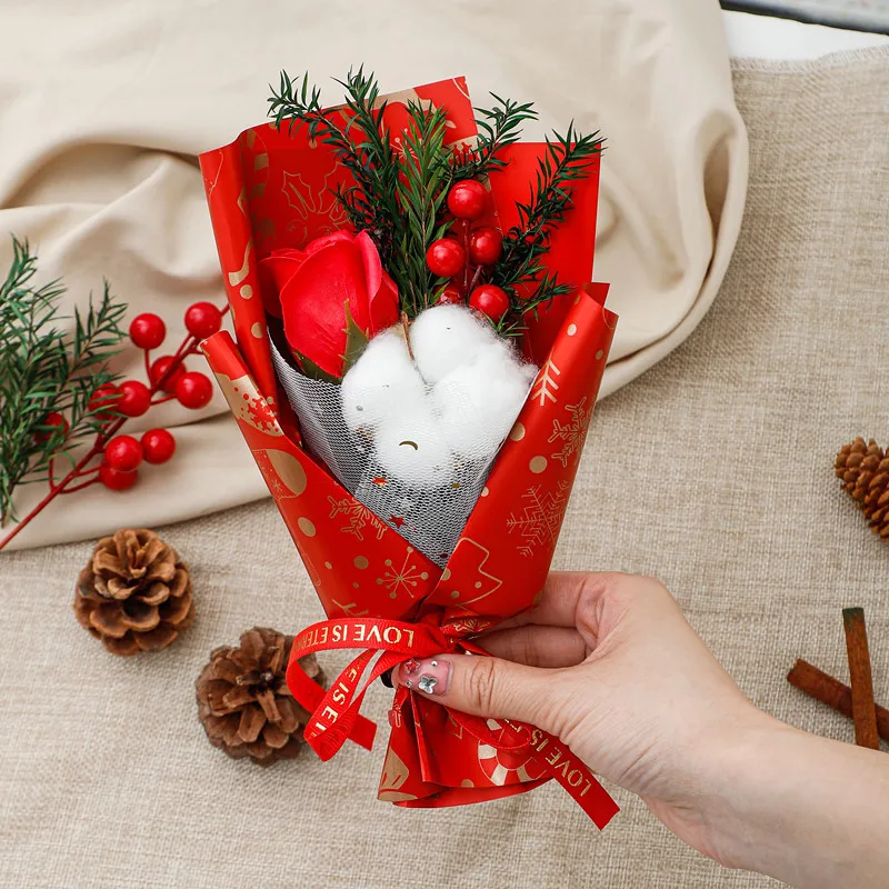 Wholesale Red Fruit Cotton Soap Rose Mini Dried Bouquet for Decoration Christmas Girlfriend Gift