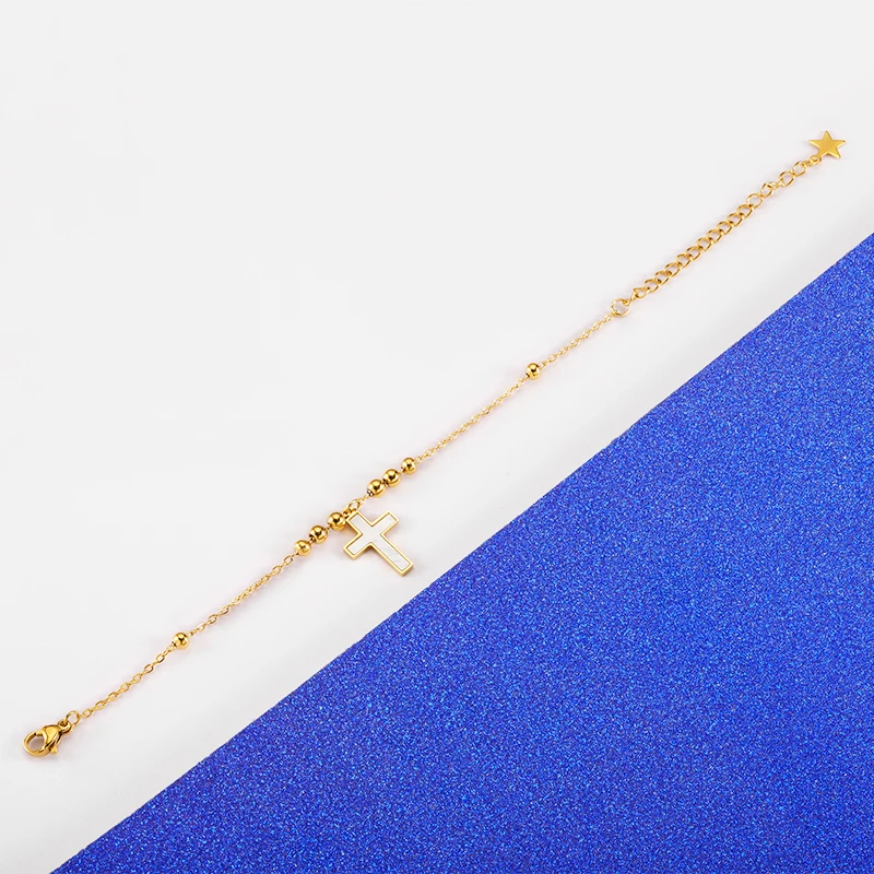 Stainless steel jewelry wholesale Cross bracelet circle ball chain gold-plated lobster clasp bracelet