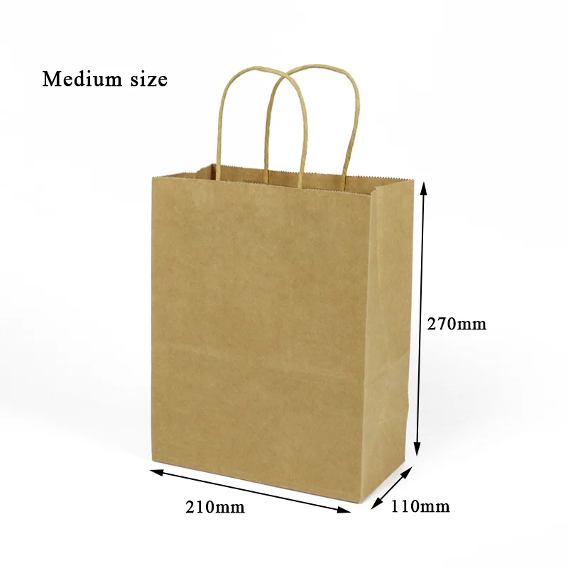 custom brand handmade biodegradable natural shopping art brown paper packaging food grade gift kraft paper bag with handle