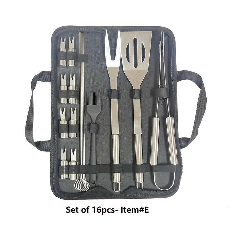 BBQ Grill Tools Set with Spatula Fork Tongs and Cleaning Brush for Complete Barbecue Accessories Kit with Portable Bag