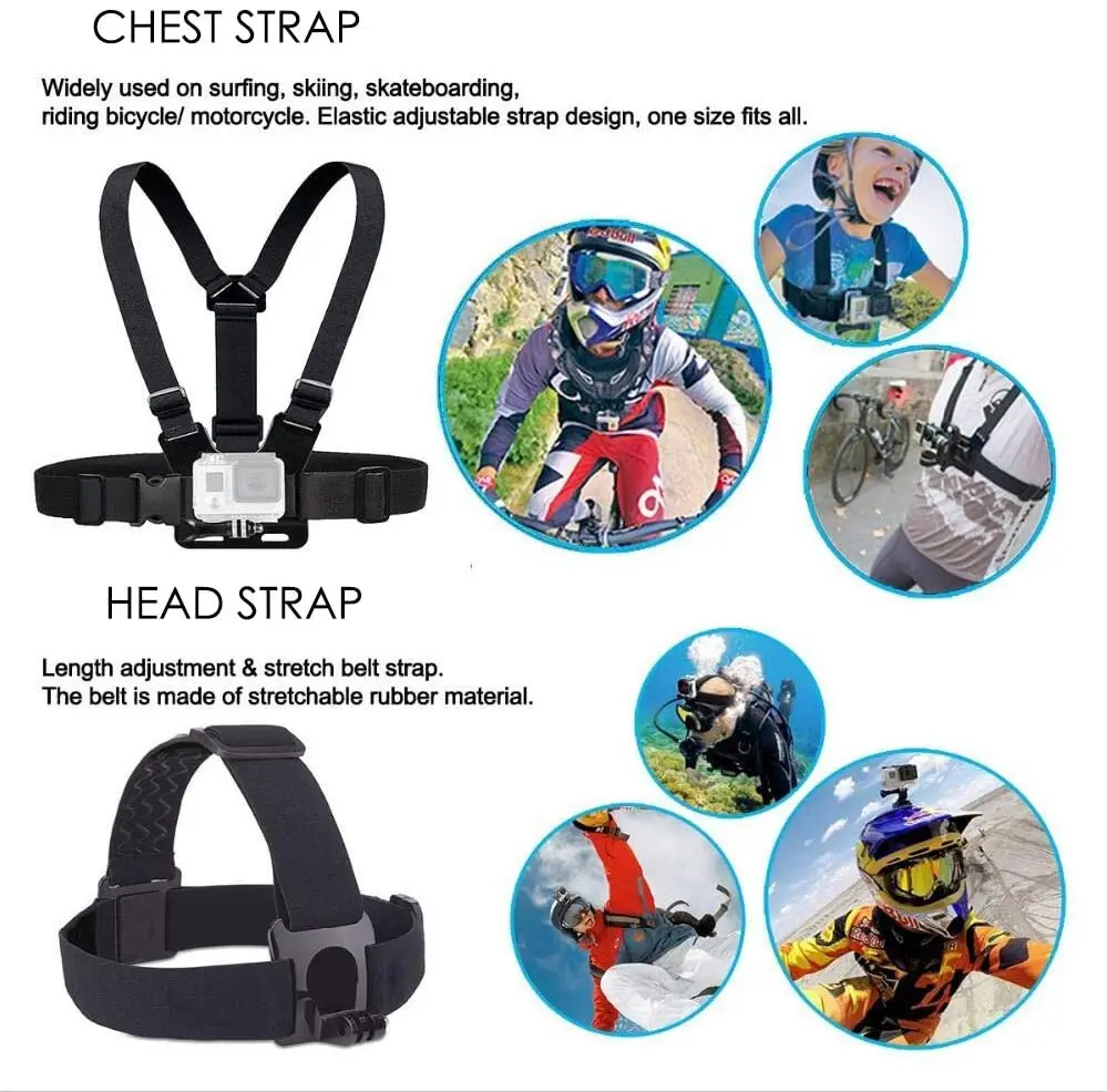 Adjustable Chest Mount Harness Head Strap Belt Kit For GoPro Hero 11 10 9 8 7 6 5 SJ4000 SJ5000 Sport Camera