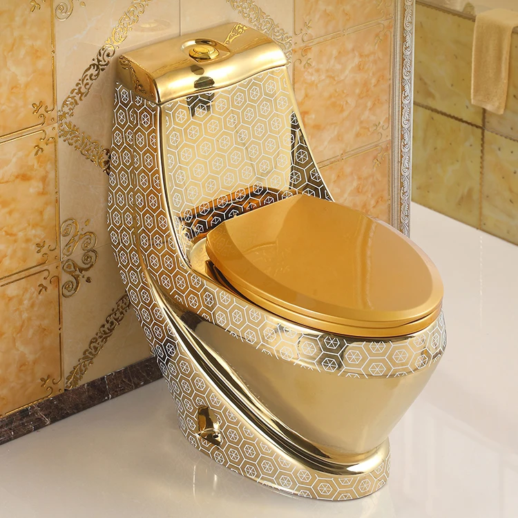 Luxury One-Piece Toilet Bowl Set And Pedestal Basin Plating Gold Color Bathroom WC Ceramic Sanitary Ware Suite